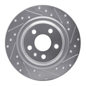 Volvo S60 Brake Rotor (1) - Rear Right - R1 Concepts - Drilled & Slotted - Silver - `18-`25